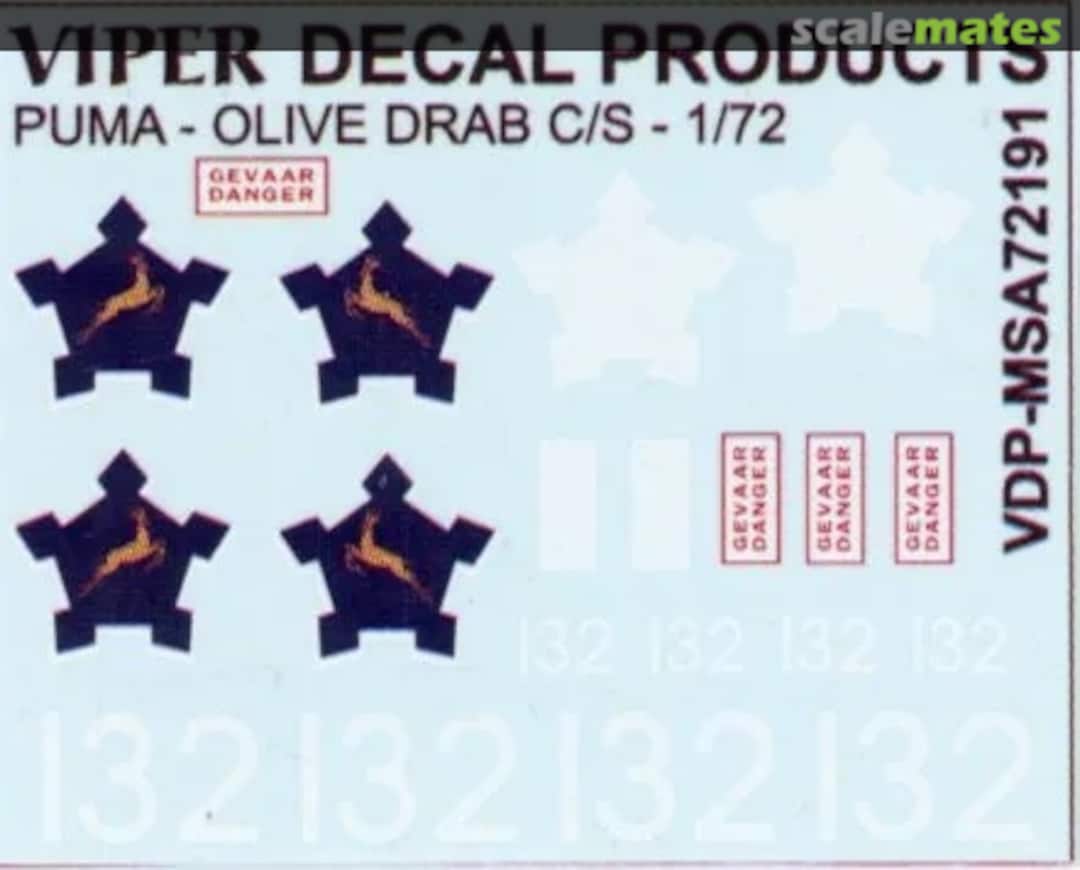 Boxart SAAF Puma '132' Olive Drab MSA72191 Viper Decal Products Boxart SAAF Puma '132' Olive Drab MSA72191 Viper Decal Products