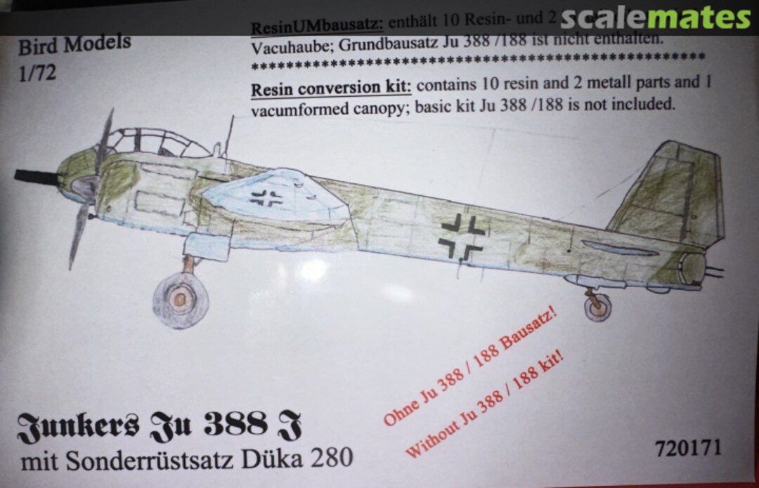 Boxart Junkers Ju 388 J mit Sonderruestsatz Dueka 280 720171 Bird Models Boxart Junkers Ju 388 J mit Sonderruestsatz Dueka 280 720171 Bird Models