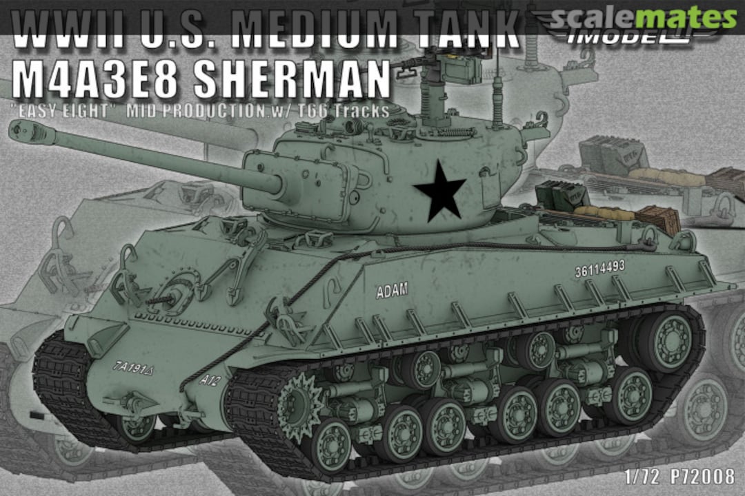 Boxart WWII U.S. Medium Tank M4A3E8 Sherman "Easy Eight" Mid Production.w/ T66 Tracks P72008 Triumph Model Boxart WWII U.S. Medium Tank M4A3E8 Sherman "Easy Eight" Mid Production.w/ T66 Tracks P72008 Triumph Model