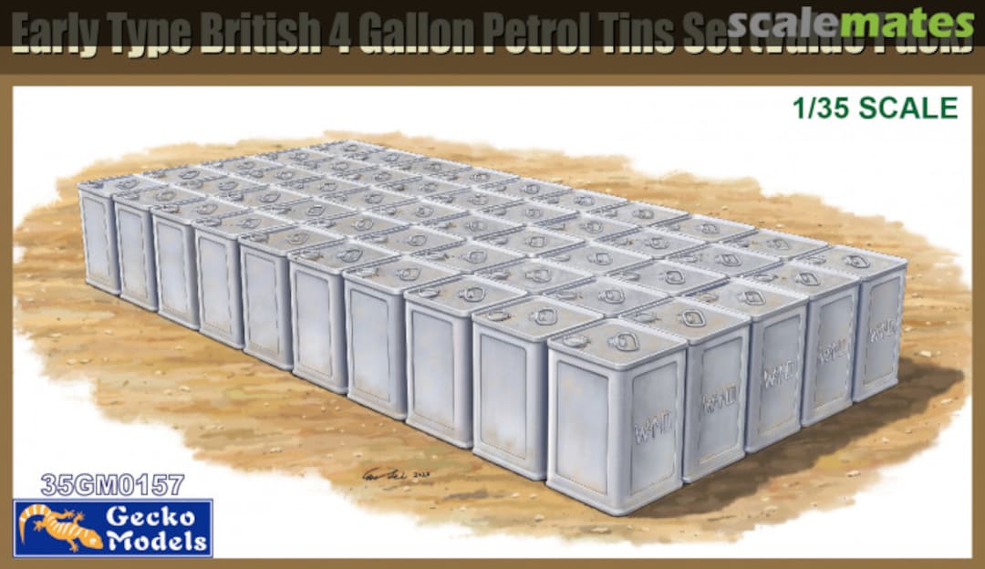 Boxart Early type British 4 Gallon Petrol Tins Set 35GM0157 Gecko Models Boxart Early type British 4 Gallon Petrol Tins Set 35GM0157 Gecko Models