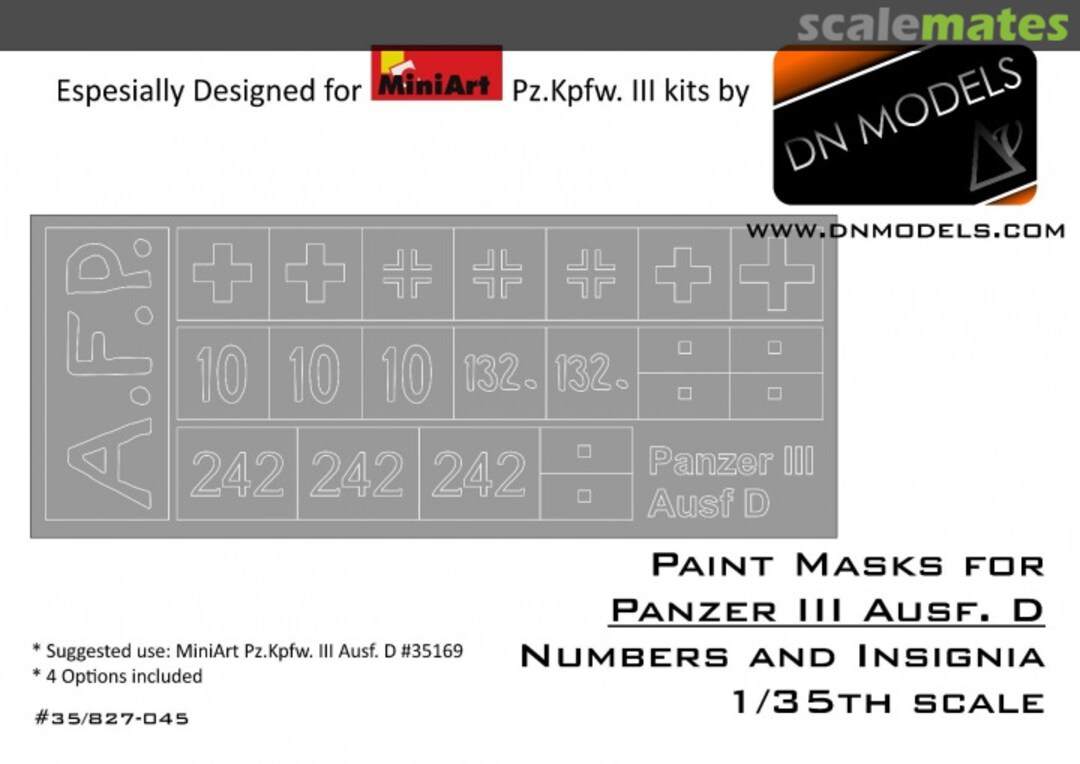 Boxart Paint Masks Set for Panzer III Ausf. D Numbers & Insignia 35/827-045 DN Models Boxart Paint Masks Set for Panzer III Ausf. D Numbers & Insignia 35/827-045 DN Models