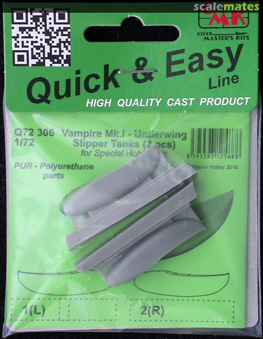 Boxart Vampire Mk.I Underwing Slipper Tanks (2 pcs), for Special Hobby kit Q72306 CMK Boxart Vampire Mk.I Underwing Slipper Tanks (2 pcs), for Special Hobby kit Q72306 CMK