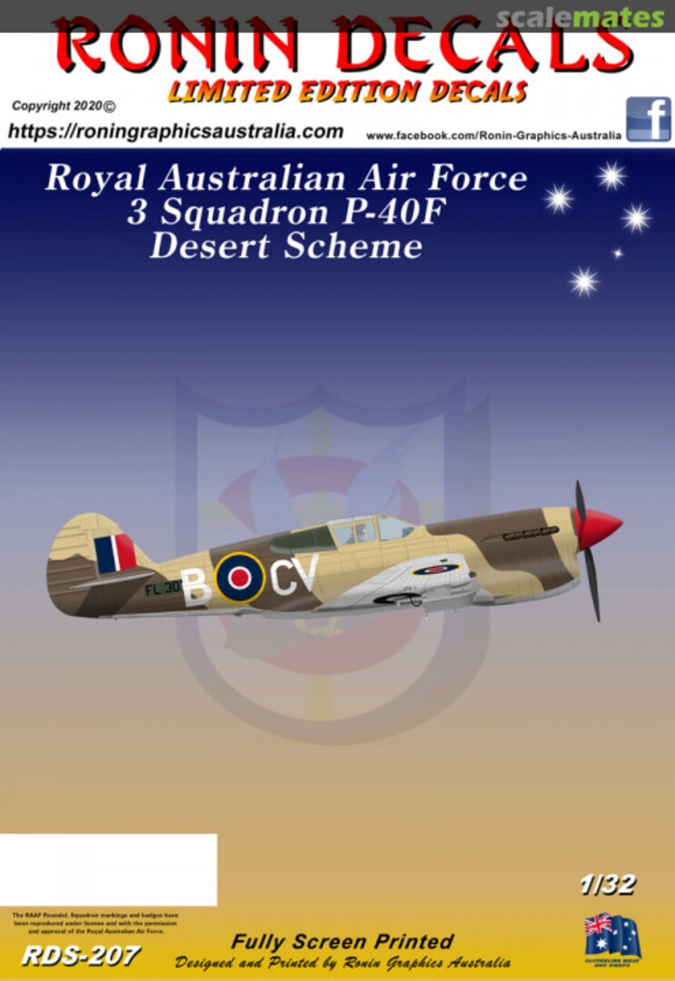 Boxart Royal Australian Air Force 3 Squadron P-40F Desert Scheme RDS-207 Ronin Decals Boxart Royal Australian Air Force 3 Squadron P-40F Desert Scheme RDS-207 Ronin Decals