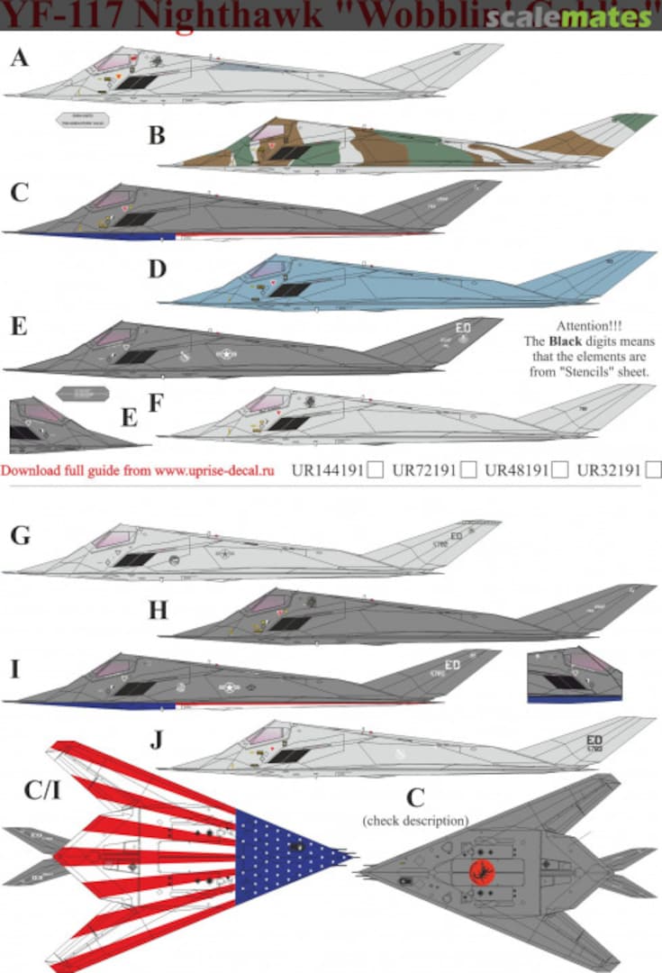 Boxart YF-117 Nighthawk Wobblin' Goblin with stencils UR48191 UpRise Decal Boxart YF-117 Nighthawk Wobblin' Goblin with stencils UR48191 UpRise Decal
