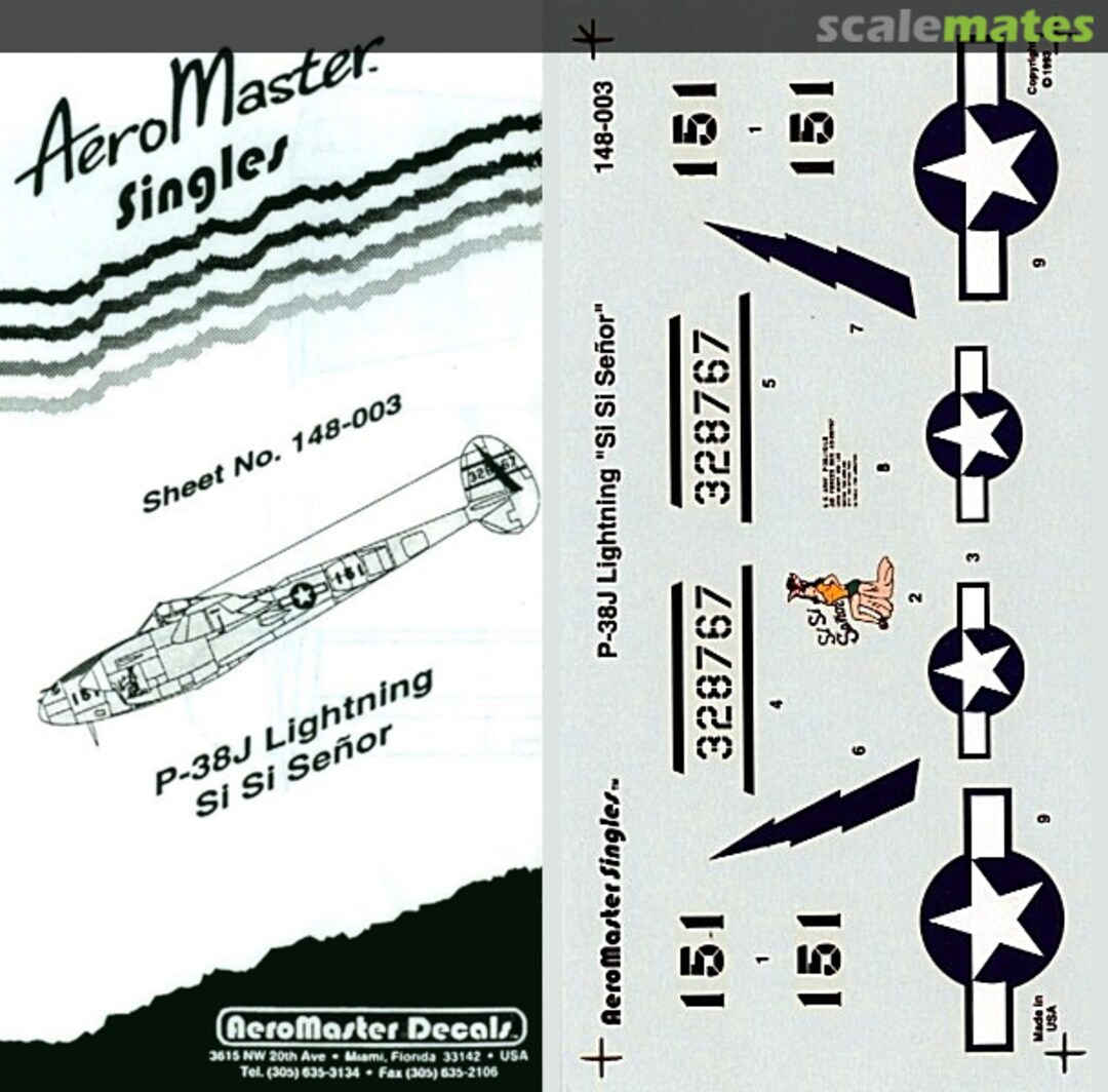 Boxart P-38J Lightning Si Si Señor 148-003 AeroMaster
