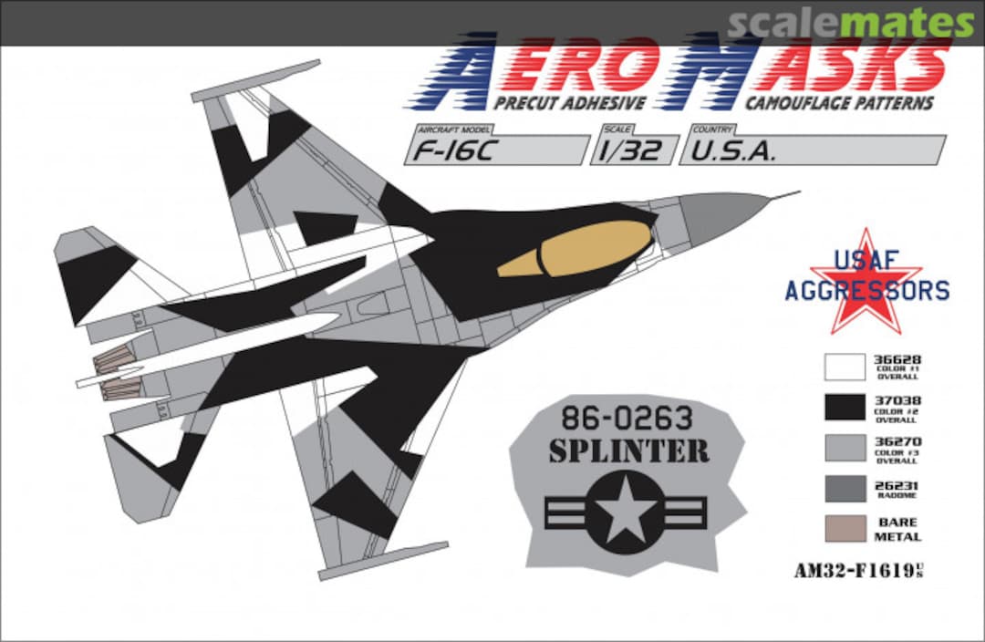 Boxart F-16C USA USAF Aggressors 86-0263 Splinter AM32-F1619 AeroMasks Boxart F-16C USA USAF Aggressors 86-0263 Splinter AM32-F1619 AeroMasks