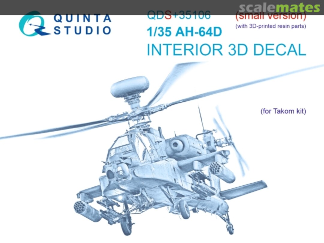 Boxart AH-64D interior 3D decals with 3D-printed resin parts (small version) QDS+35106 Quinta Studio Boxart AH-64D interior 3D decals with 3D-printed resin parts (small version) QDS+35106 Quinta Studio