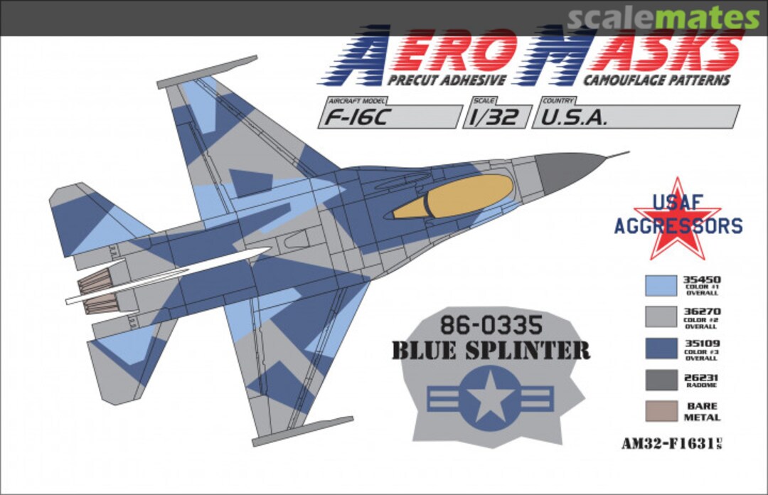Boxart F-16C USA USAF Aggressors 86-0335 Blue Splinter AM32-F1631 AeroMasks Boxart F-16C USA USAF Aggressors 86-0335 Blue Splinter AM32-F1631 AeroMasks