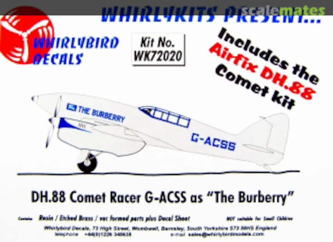 Boxart DH.88 Comet Racer G-ACSS as "The Burberry" WK72020 Whirlybird Boxart DH.88 Comet Racer G-ACSS as "The Burberry" WK72020 Whirlybird
