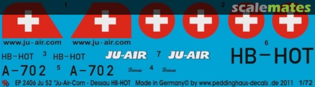 Boxart Ju 52 Ju-Air-Com Dessau HB-HOT EP 2406 Peddinghaus-Decals