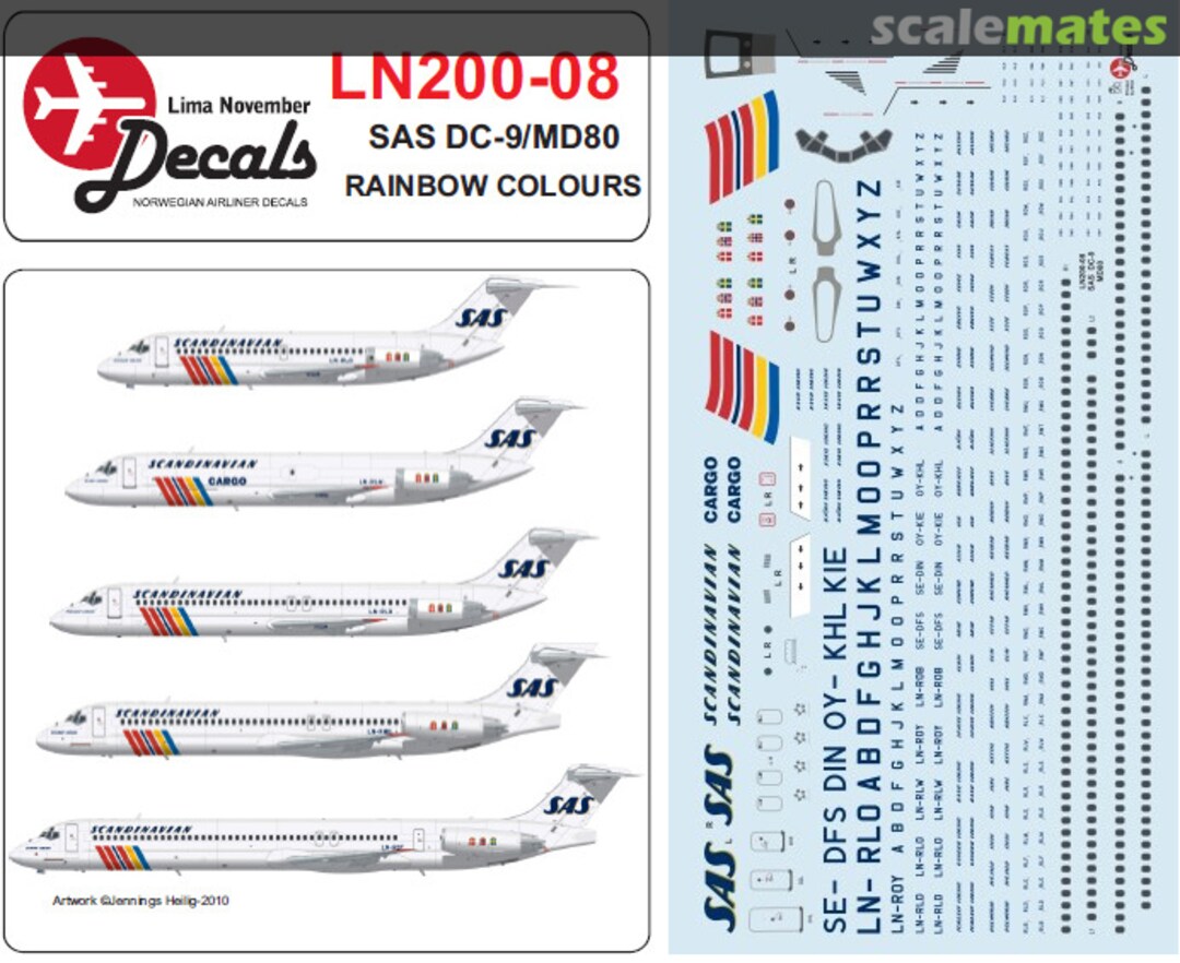 Boxart SAS Douglas DC-9/McDonnell-Douglas MD-80's rainbow livery for the Hasegawa kits LN200-08 Lima November Decals Boxart SAS Douglas DC-9/McDonnell-Douglas MD-80's rainbow livery for the Hasegawa kits LN200-08 Lima November Decals