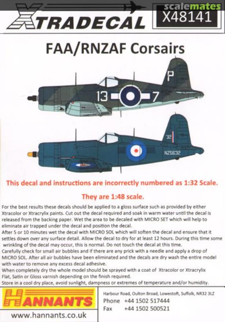 Boxart Vought F4U-1 Corsair II/Goodyear FG-1D X48-141 Xtradecal Boxart Vought F4U-1 Corsair II/Goodyear FG-1D X48-141 Xtradecal