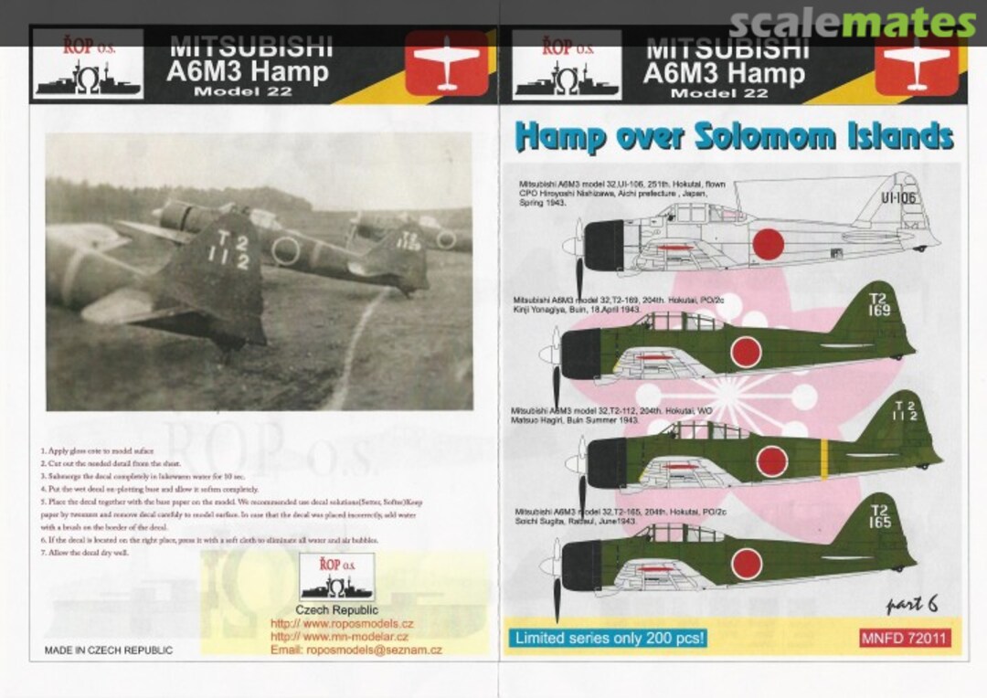 Boxart Mitsubishi A6M3 Hamp Model 22 MNFD 72011 ROP o.s. Samek Models Boxart Mitsubishi A6M3 Hamp Model 22 MNFD 72011 ROP o.s. Samek Models