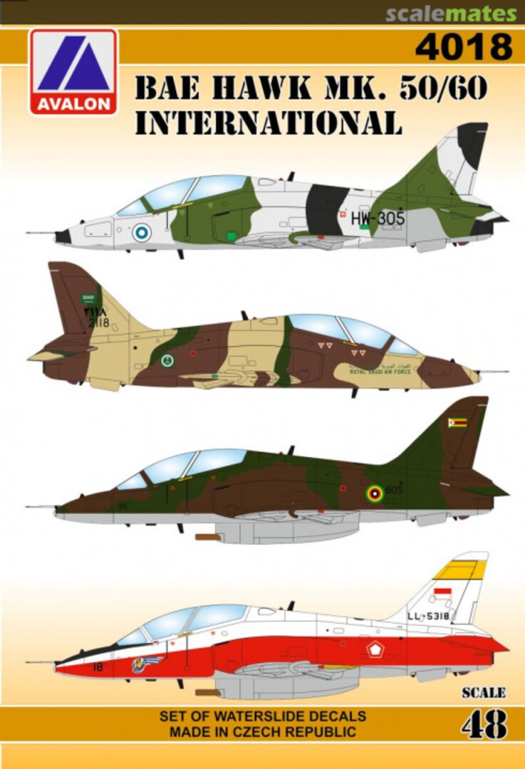Boxart BAe Hawk Mk. 50/60 International 4018 Avalon Decals Boxart BAe Hawk Mk. 50/60 International 4018 Avalon Decals