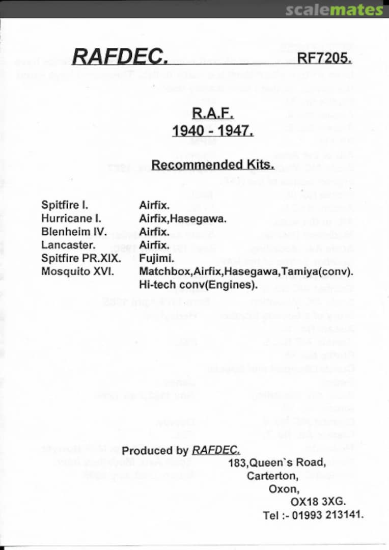 Contents RAF 1940-1947 RF7205 RAFDec Contents RAF 1940-1947 RF7205 RAFDec