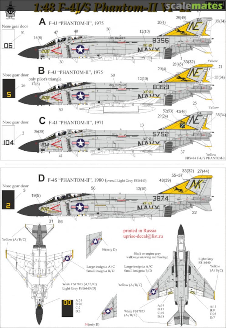 Boxart F-4J/S Phantom-II VF-21 (no stencils) URS484 UpRise Decal Boxart F-4J/S Phantom-II VF-21 (no stencils) URS484 UpRise Decal
