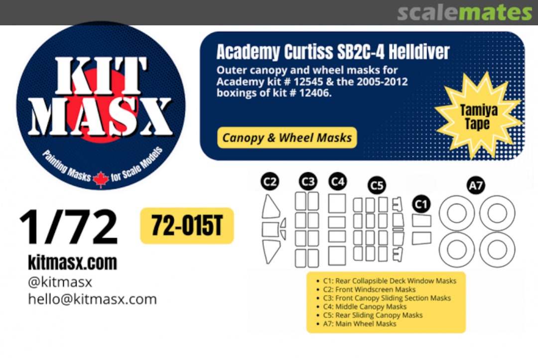 Boxart Curtiss SB2C-4 Helldiver, canopy & wheel masks 72-015T Kit Masx