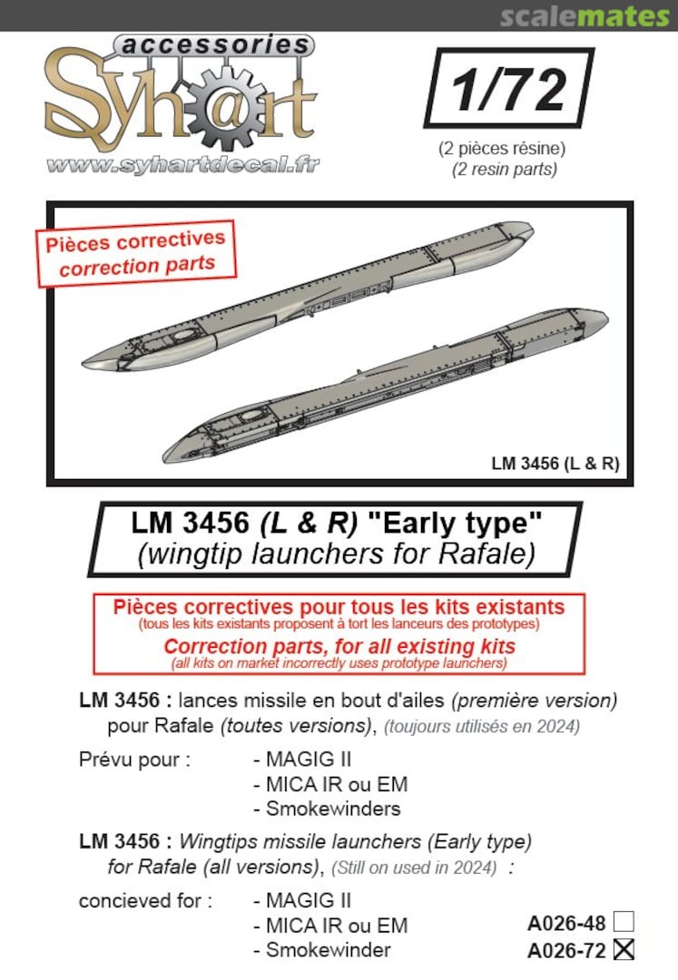 Boxart 1x pair LM3456 wing tip pylons for Rafale (Early type) A026-72 Syhart Boxart 1x pair LM3456 wing tip pylons for Rafale (Early type) A026-72 Syhart