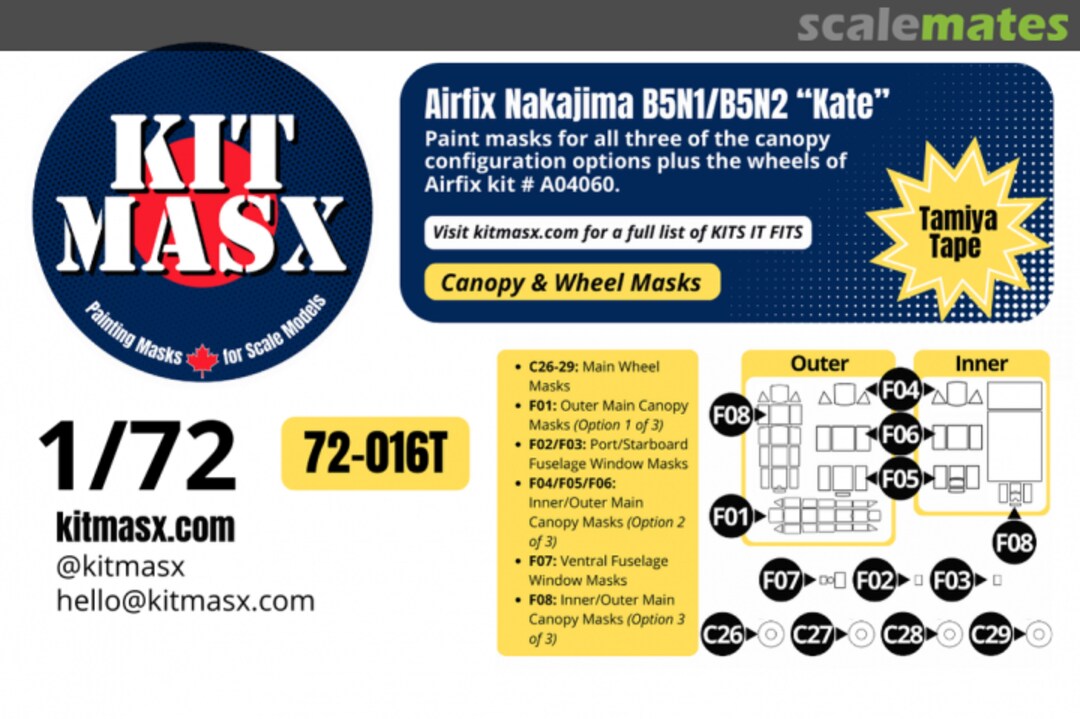 Boxart Nakajima B5N1/B5N2 'Kate', canopy & wheel masks 72-016T Kit Masx Boxart Nakajima B5N1/B5N2 'Kate', canopy & wheel masks 72-016T Kit Masx