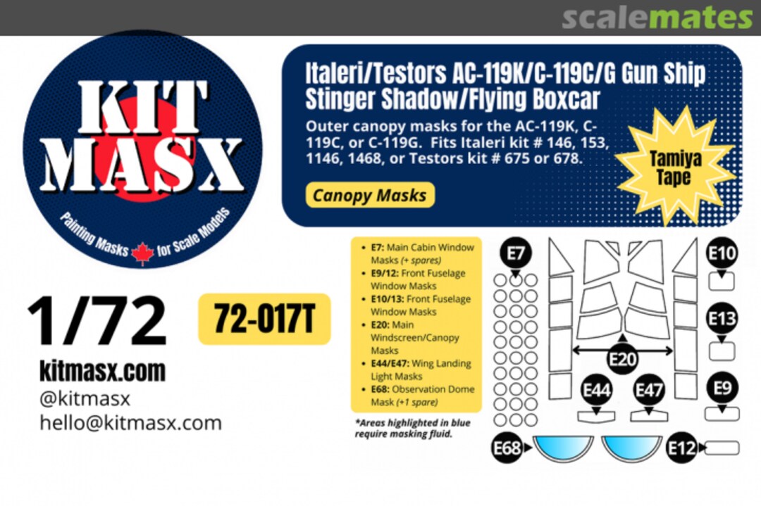 Boxart AC-119K,C-119C/G Gunship 'Stinger/Shadow, Flying Boxcar', canopy masks 72-017T Kit Masx Boxart AC-119K,C-119C/G Gunship 'Stinger/Shadow, Flying Boxcar', canopy masks 72-017T Kit Masx