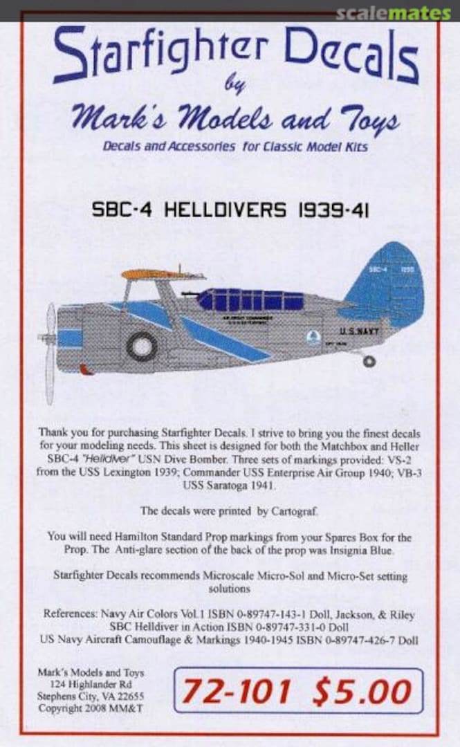 Boxart SBC-4 Helldivers 1939-41 72-101 Starfighter Decals Boxart SBC-4 Helldivers 1939-41 72-101 Starfighter Decals