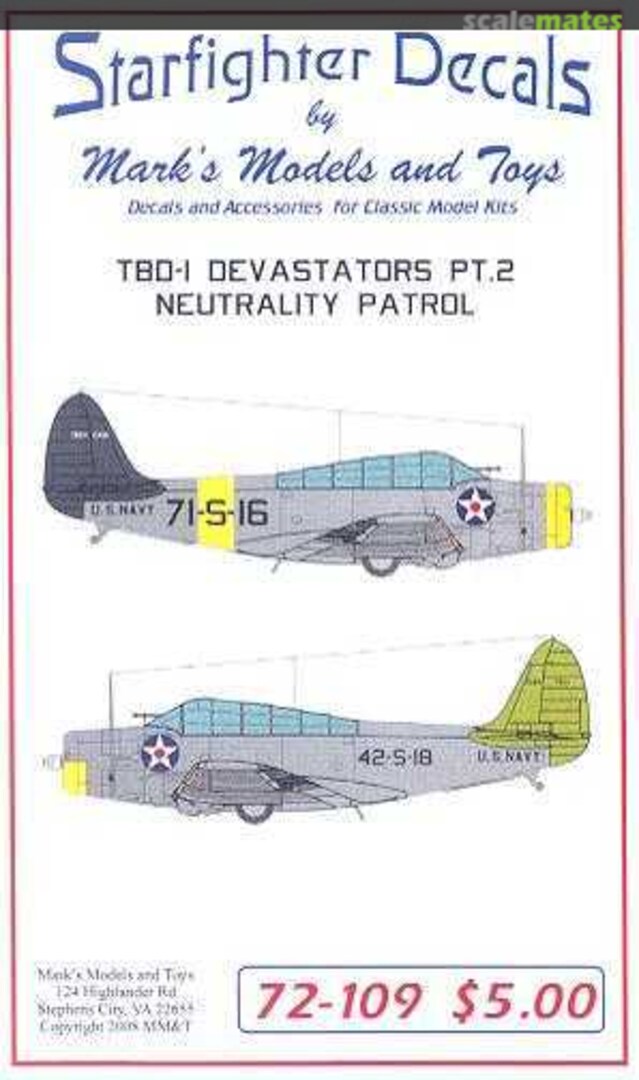 Boxart TBD-1 Devastators Pt. 2 72-109 Starfighter Decals
