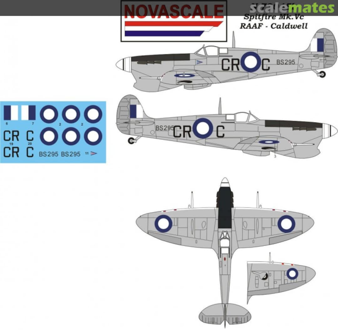 Boxart Spitfire Mk.Vc - RAAF Caldwell N-72045b Novascale Boxart Spitfire Mk.Vc - RAAF Caldwell N-72045b Novascale