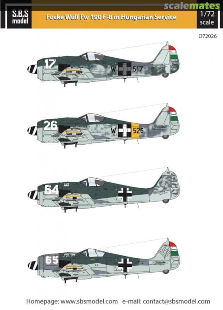 Boxart Focke-Wulf Fw-190 F-8 in Hungarian Service D72026 SBS Model Boxart Focke-Wulf Fw-190 F-8 in Hungarian Service D72026 SBS Model