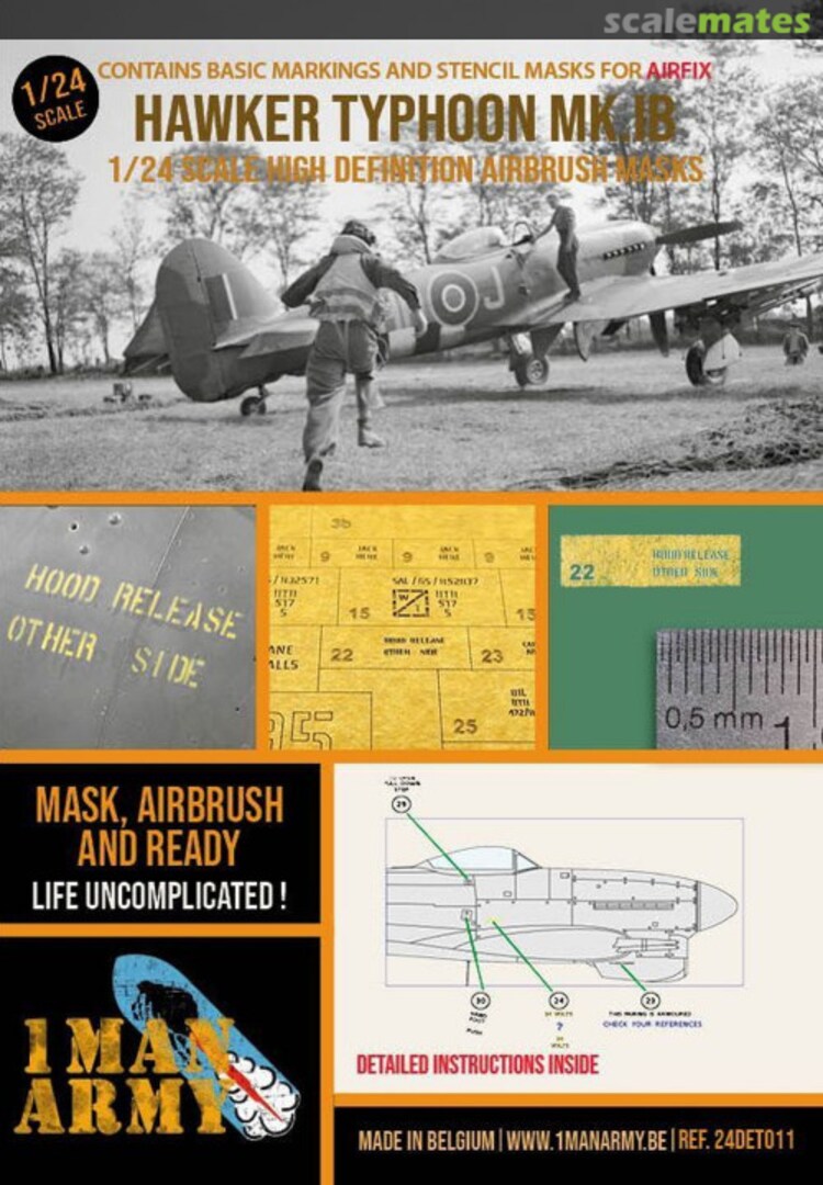 Boxart Hawker Typhoon Mk.IB stencilling and national insignia masks 24DET011 1ManArmy Boxart Hawker Typhoon Mk.IB stencilling and national insignia masks 24DET011 1ManArmy
