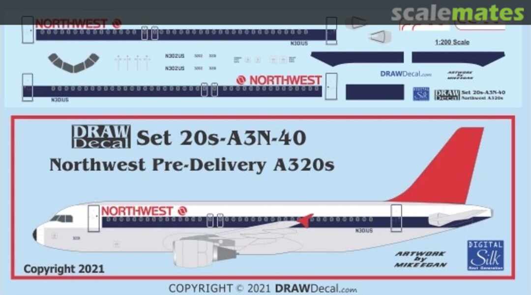 Boxart Northwest Delivery A320s 20-A3N-40 Draw Decal Boxart Northwest Delivery A320s 20-A3N-40 Draw Decal