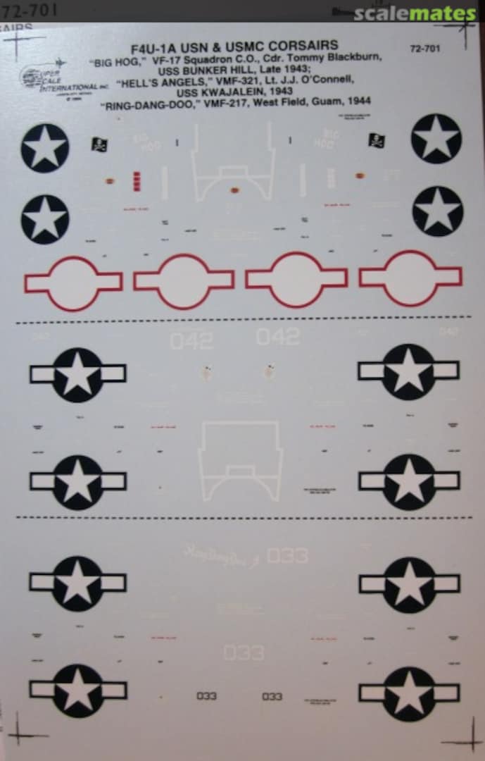 Boxart F4U-1A USN & USMC Corsairs 72-701 SuperScale International Boxart F4U-1A USN & USMC Corsairs 72-701 SuperScale International