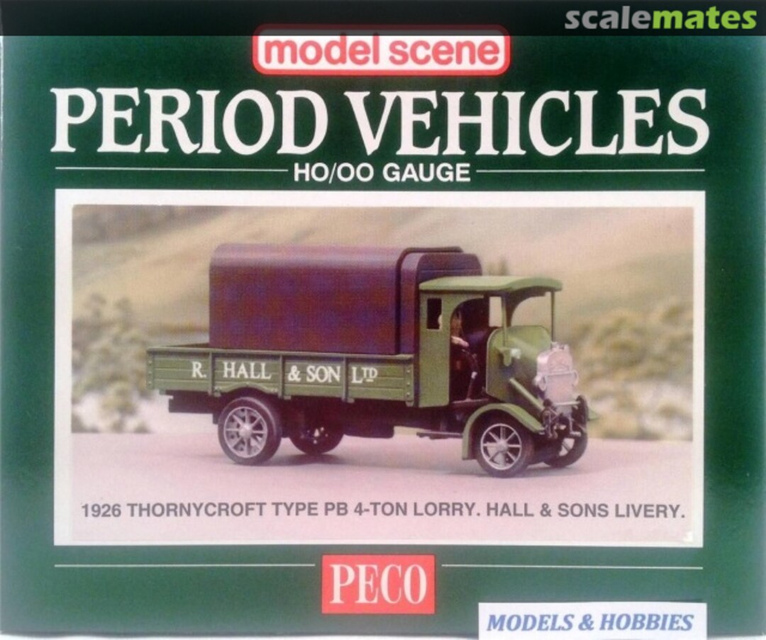 Boxart 1926 Thornycroft Type PB 4-Ton Lorry. Hall & Sons Livery 5135 Model Scene (Peco)