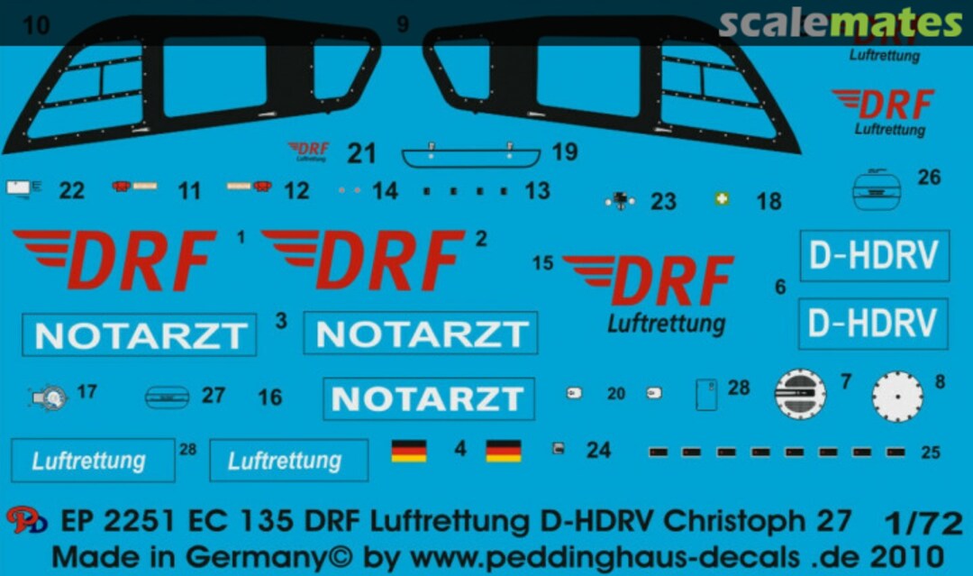 Boxart EC 135 DRF Rettungshelicopter Christoph 27 D-HDRV EP 2251 Peddinghaus-Decals Boxart EC 135 DRF Rettungshelicopter Christoph 27 D-HDRV EP 2251 Peddinghaus-Decals