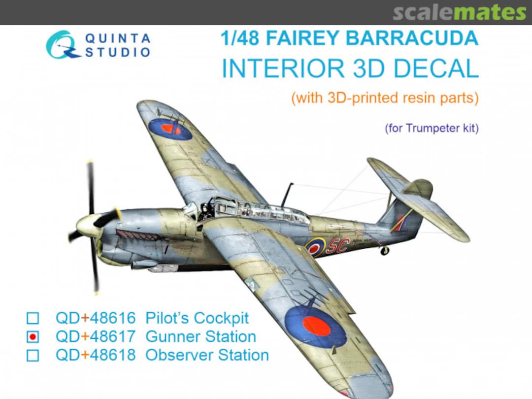 Boxart Fairey Barracuda Gunner Station interior 3D decals (with 3D-printed resin parts) QD+48617 Quinta Studio