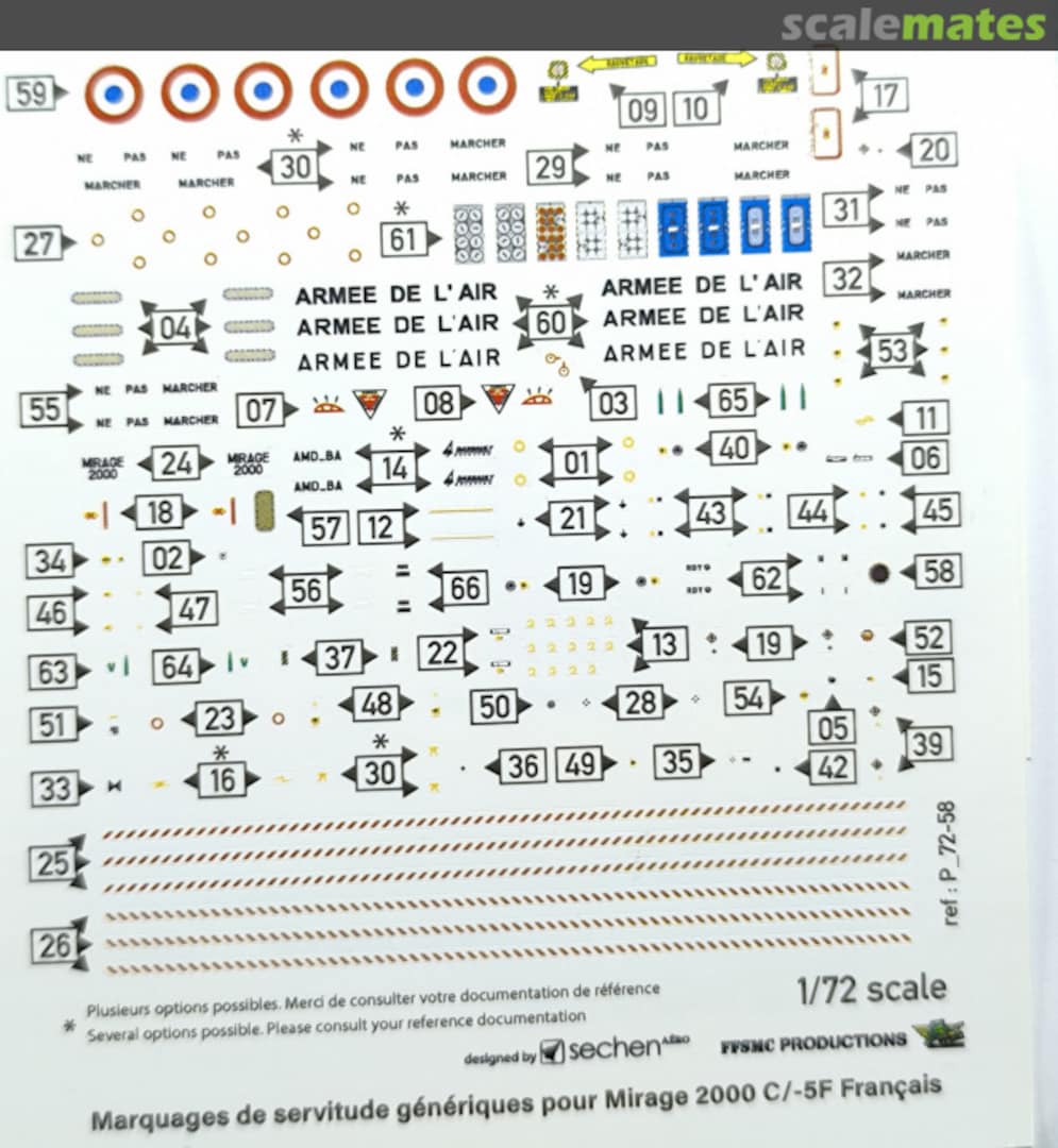 Boxart Mirage 2000C/-5F stencils/ marquages de servitude P_72-58 FFSMC Productions Boxart Mirage 2000C/-5F stencils/ marquages de servitude P_72-58 FFSMC Productions