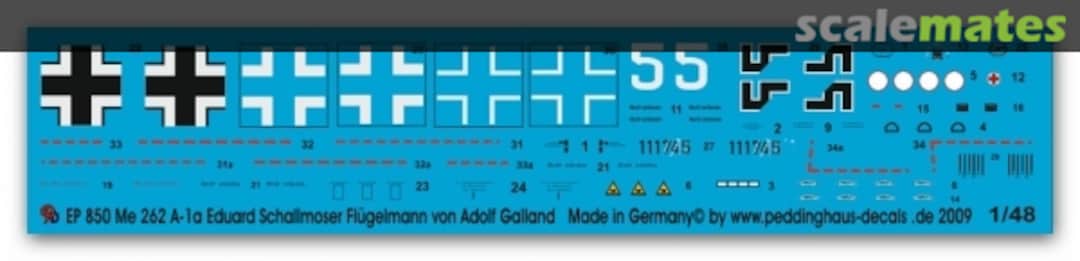 Boxart Me 262 A-1a JV 44 Eduard Schallmoser EP 850 Peddinghaus-Decals Boxart Me 262 A-1a JV 44 Eduard Schallmoser EP 850 Peddinghaus-Decals