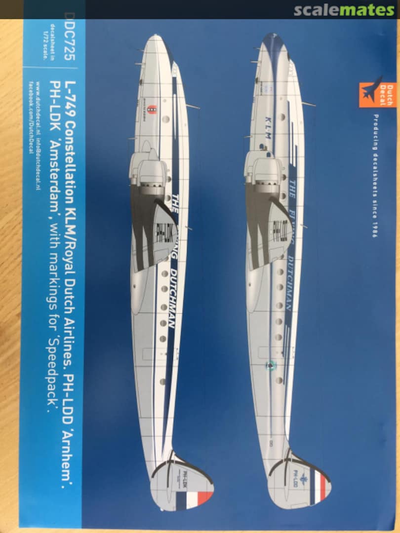 Boxart L-749 KLM Royal Dutch Airlines DDC725 Dutch Decal Boxart L-749 KLM Royal Dutch Airlines DDC725 Dutch Decal