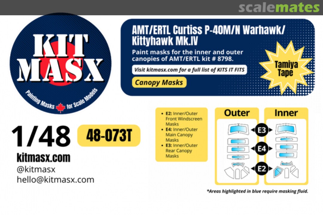 Boxart Curtiss P-40M/N Warhawk/Kittyhawk Mk.IV, canopy masks 48-073T Kit Masx Boxart Curtiss P-40M/N Warhawk/Kittyhawk Mk.IV, canopy masks 48-073T Kit Masx