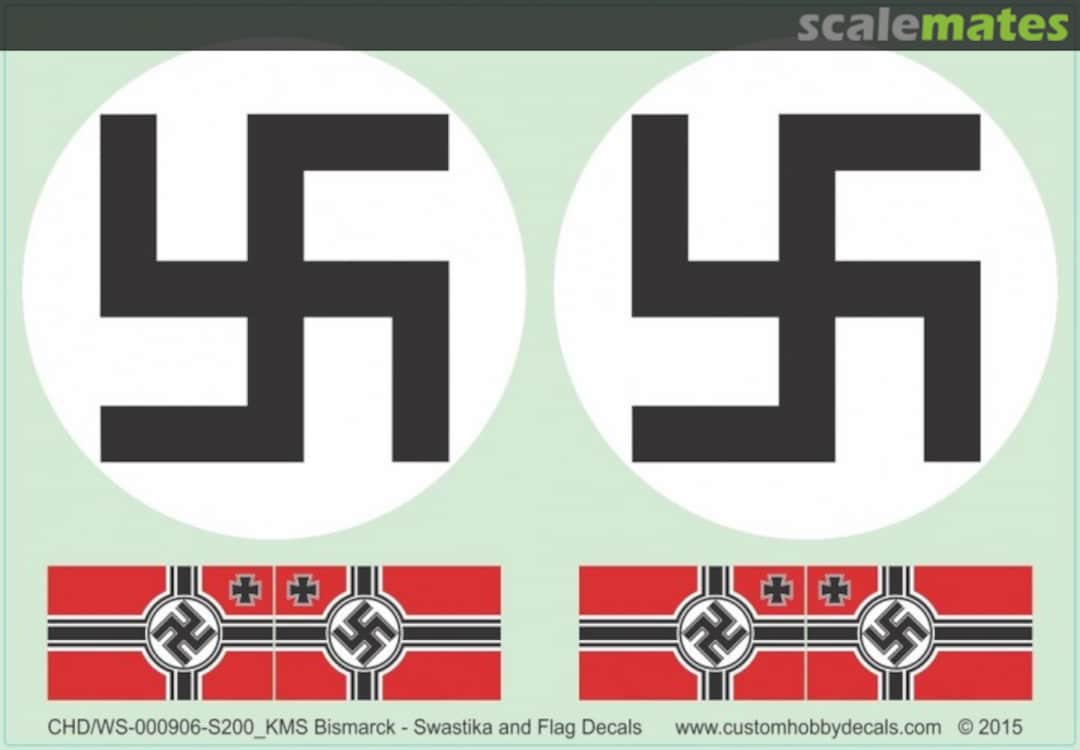 Boxart WWII German Battleship KMS Bismarck, Swastika & Flag Decals WS-000906-S200 Custom Hobby Decals Boxart WWII German Battleship KMS Bismarck, Swastika & Flag Decals WS-000906-S200 Custom Hobby Decals