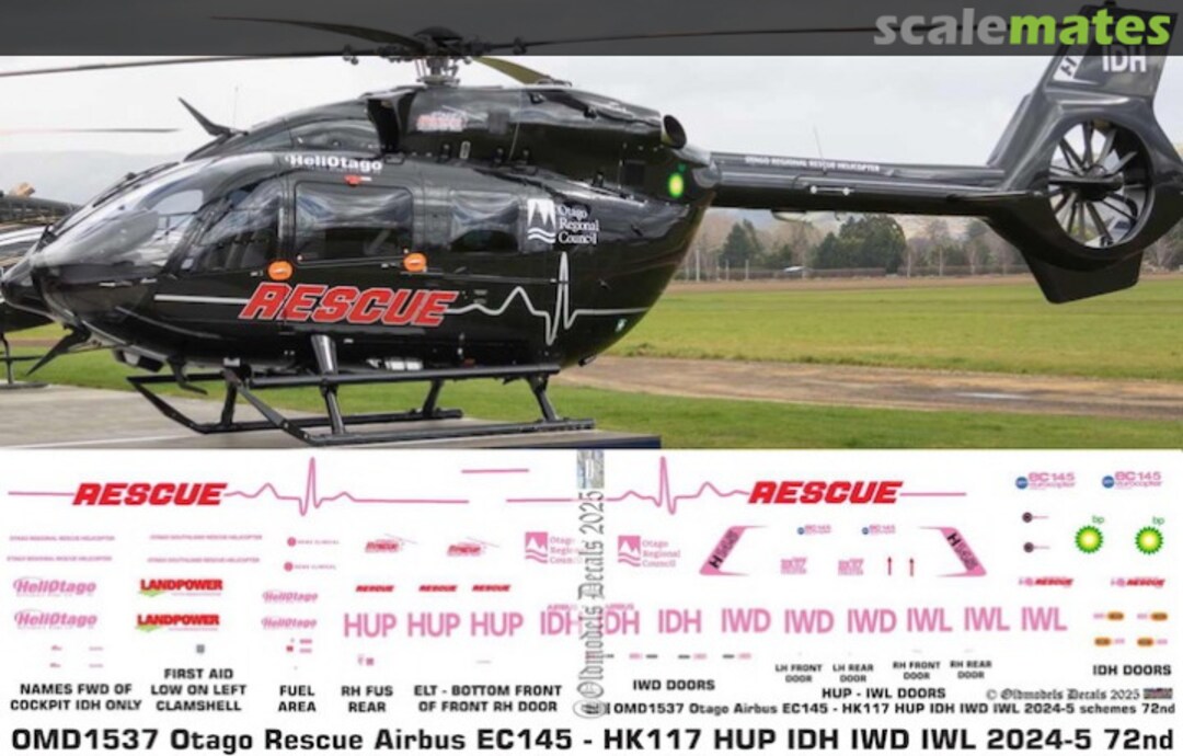 Boxart Airbus EC145 - HK117 Otago Rescue OMD1537 Oldmodels Decals