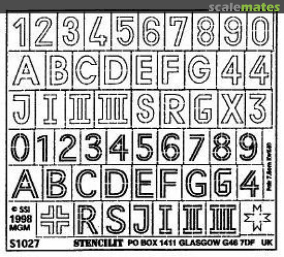 Boxart German Panzer Numbers and Letters - Decal Schablone 1027 Stencilit