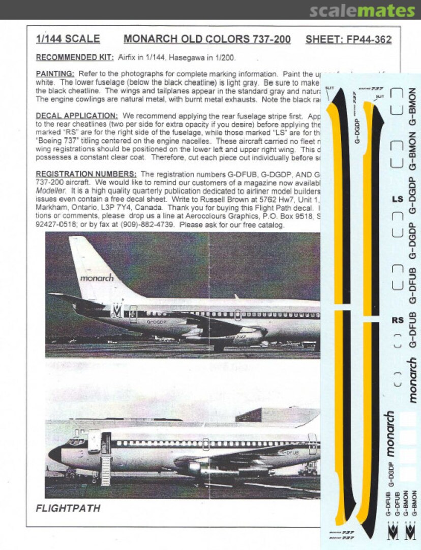 Boxart Monarch Old Colours 737-200 FP44-362 Flightpath Decals