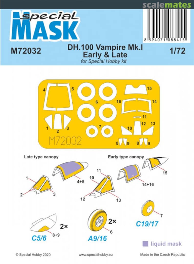 Boxart DH.100 Vampire Mk.I Early & Late M72032 Special Mask Boxart DH.100 Vampire Mk.I Early & Late M72032 Special Mask