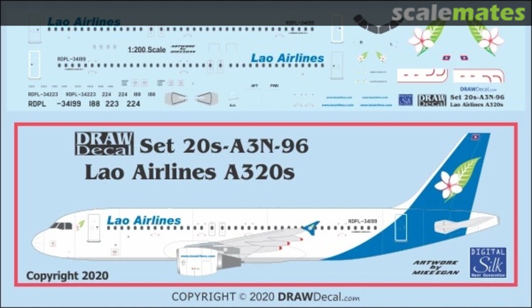 Boxart Lao Airlines A320s 20-A3N-96 Draw Decal Boxart Lao Airlines A320s 20-A3N-96 Draw Decal