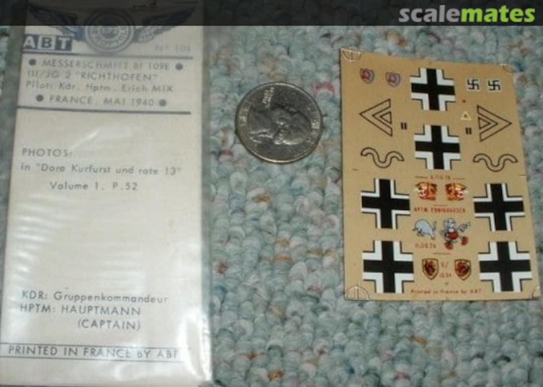 Boxart Messerschmitt Bf109 E 104 ABT Decals Boxart Messerschmitt Bf109 E 104 ABT Decals