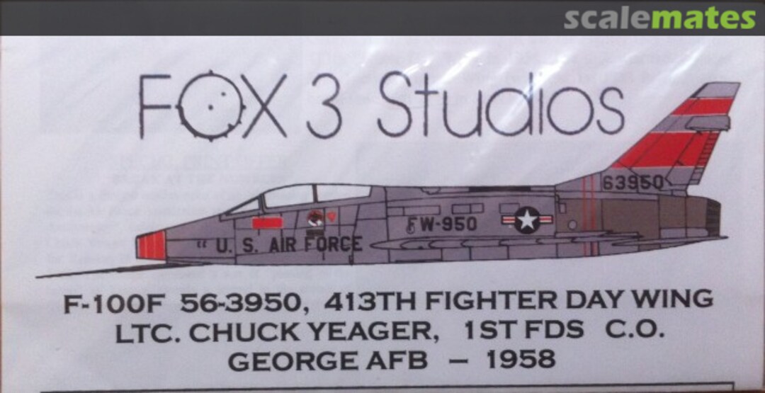 Boxart F-100F 56-3950 413Th FIghter Day Wing LTC. Chuck Yeager - 1st FDS C.O. George AFB 1958 Fox 3 Studios Boxart F-100F 56-3950 413Th FIghter Day Wing LTC. Chuck Yeager - 1st FDS C.O. George AFB 1958 Fox 3 Studios