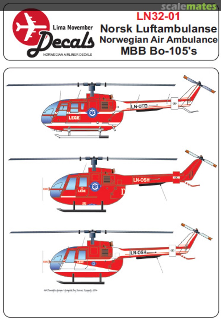 Boxart NORSK LUFTAMBULANSE MBB Bo-105 LN32-001 Lima November Decals