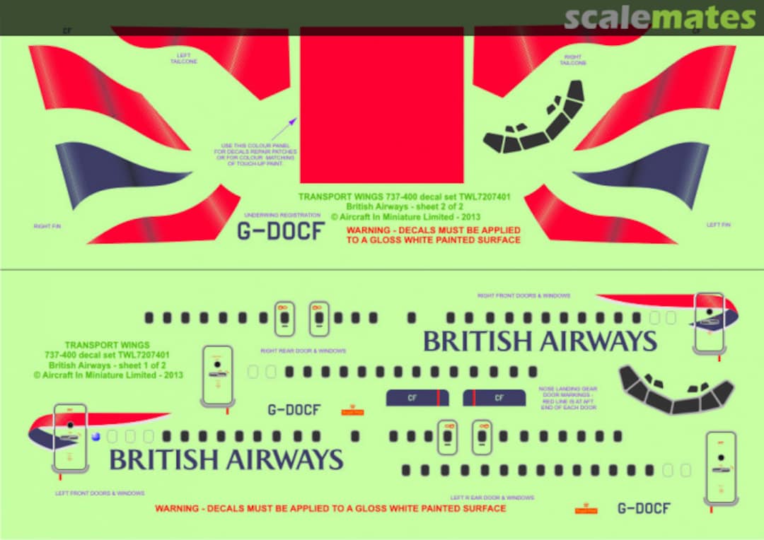 Contents Boeing 737-400 decal set - British Airways TWL7207401 Aircraft In Miniature Ltd Contents Boeing 737-400 decal set - British Airways TWL7207401 Aircraft In Miniature Ltd