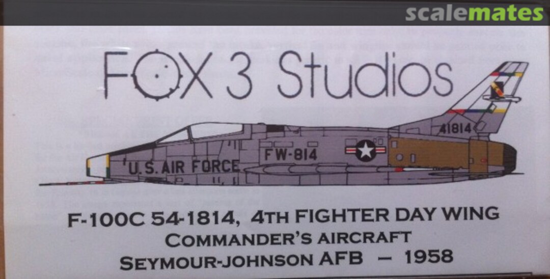 Boxart F-100C 54-1814, 4th Fighter Day Wing Commanders Aircraft Seymour-Johnson AFB - 1958  Fox 3 Studios