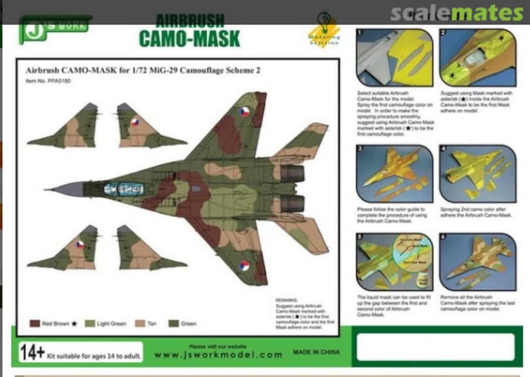Boxart Mikoyan MiG-29 Camouflage Scheme Vol.2 Airbrush Paint Masks PPA5180 J's Work Boxart Mikoyan MiG-29 Camouflage Scheme Vol.2 Airbrush Paint Masks PPA5180 J's Work